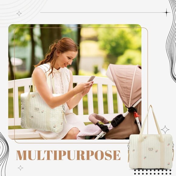 Versatile 2-Pc Diaper Bag Tote - Lightweight Cotton with Ample Storage Options - Picture 2 of 6